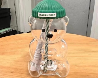 Starbucks Bearista Bear **Glass** Jar Cold Cup with Straw, Thick Glass 20 oz New Sealed