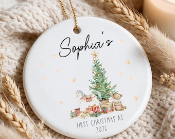 Decorazione natalizia personalizzata per il primo Natale del bambino, ricordo in ceramica con nome personalizzato, regalo per neonato, decorazione natalizia per bambina/bambino