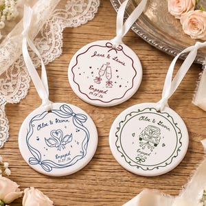 Personalized Engagement Ornament, Custom Ceramic Keepsake for Couples, Names & Date, Engaged or Married Gift, First Christmas