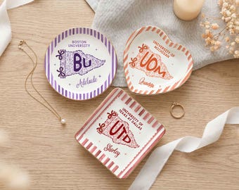 Custom School Pennant Ring Dish, Personalized College Graduation Gift, Class of 2026 University Spirit Trinket Tray