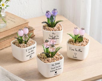 Glass Tulip Flower Pot for Mom, Personalized Mother’s Day Gift, Handmade Everlasting Flower, Custom Keepsake for Her