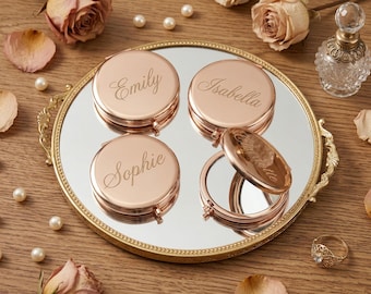 Personalized Compact Mirror, Engraved Pocket Mirror, Bridesmaid Gift, Wedding Favor for Her, Birthday Gift, Gift For Mom