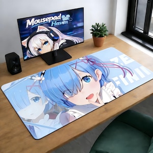 Mousepad Anime com Empregada de Cabelo Azul | Tapete de Mesa Anime para Jogos e Escritório | Mousepad Grande Personalizado | Presente para Fãs de Anime