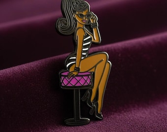 Black girl magic lapel pin, minimalist retro fashion doll enamel pin, cute 90s aesthetic jacket pin, gift for her by cosmic medium