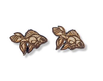 Handcrafted Lucky Goldfish Wood Stud Earrings