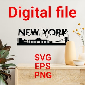 New York City Skyline – Black Outline Vector | Printable Digital Download (EPS, SVG, PNG)