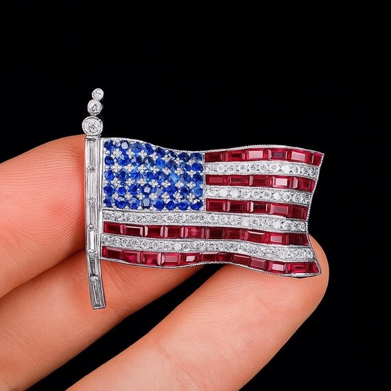 Broche Pin Patriotic USA - Drapeau Américain 4th July - Strass Rouge Blanc Bleu - Occasion