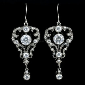 Wire Hook Dangle Drop Earring, Old European Cut Moissanite Diamond Art Nouveau Earring, Retro Wedding Earring For Her, Vintage Style Earring