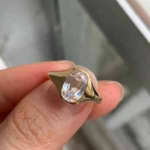Solitaire Wedding Ring For Women, Cushion Cut Moissanite Diamond Bezel Set Ring, Yellow Gold Engagement Ring, Proposal Ring For Girlfriend