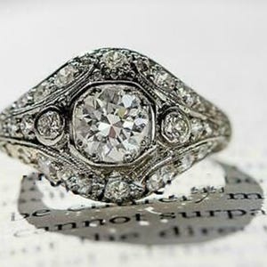 Old European Cut Moissanite Diamond Art Deco Ring, Antique Vintage Style Wedding Ring, Women&#39;s Engagement Ring, Edwardian Ring For Mother