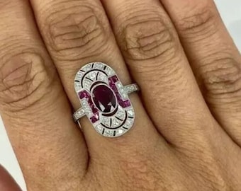 ヴィンテージスタイルのルビーリング、マルチシェイプCZストーンアンティークアールデコリング、ビクトリア朝の花嫁向け結婚指輪、エドワード朝の婚約指輪、レトロリング