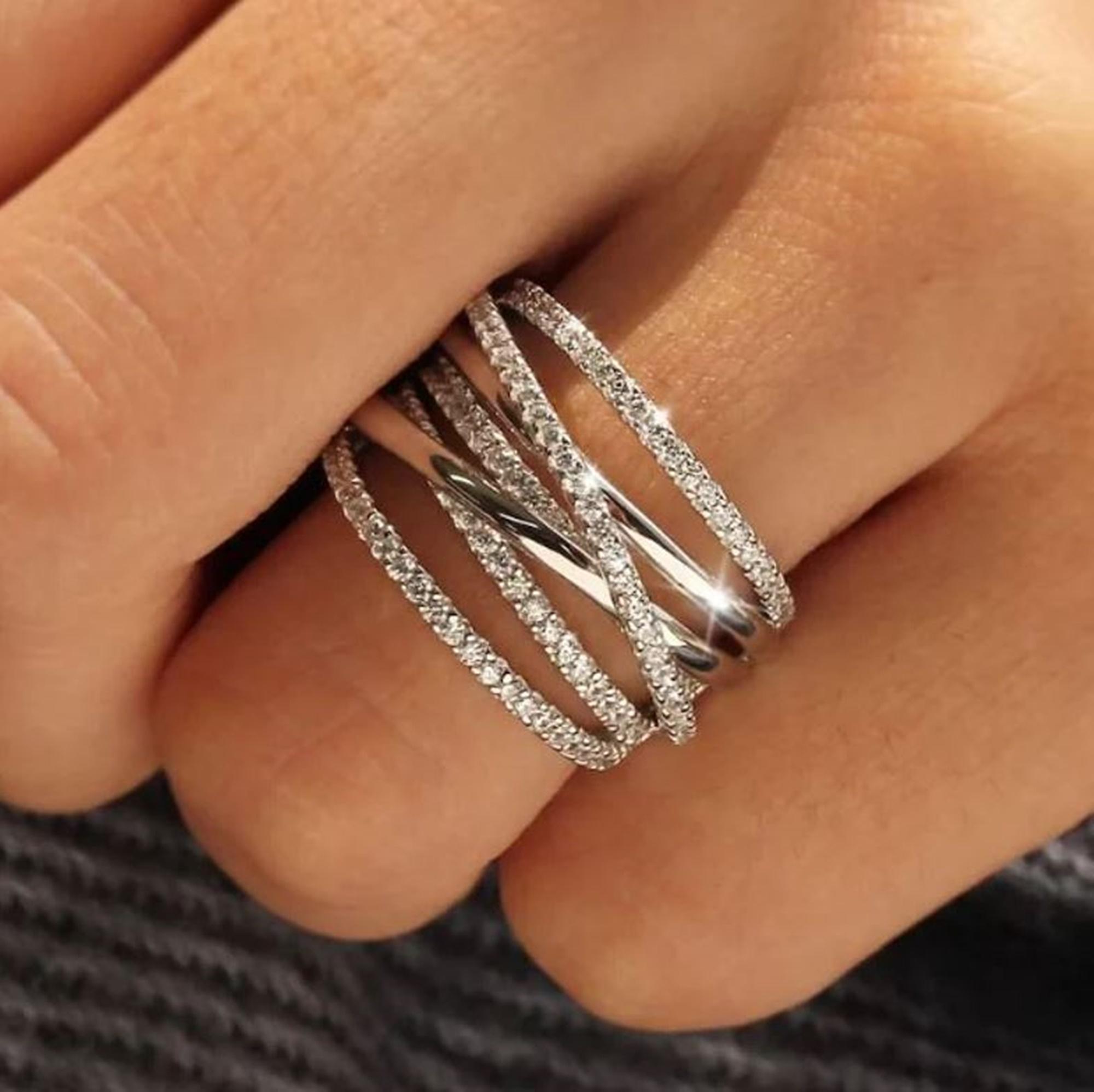 Multi Layered Criss Cross Ring, Round Moissanite Diamond Intertwined ...