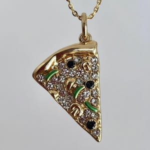 Pizza Slice Pendant Necklace, Round Moissanite Diamond Necklace, Foodie Lover Jewelry, Unique Minimalist Pizza Necklace, Gift For Women