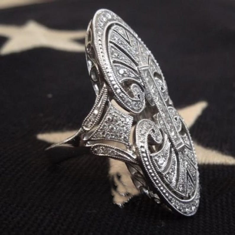 Small Dinner Rings Victorian Lozenge Dinner Ring, Round Moissanite Diamond Art Deco Ring ...
