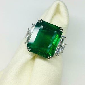 Green Emerald Cut CZ Stone Engagement Ring, May Birthstone Ring For Women, Gemstone Cocktail Ring, 925 Silver Wedding Ring, Birthday Gift