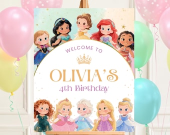 Princess Welcome Sign: Editable Princess Party Decoration (Canva Template, Instant Download)