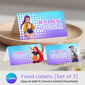 Kpop Demon Hunters Food Labels: Birthday Party Decor (Editable Canva Template, Digital Download)