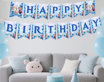 Frozen Birthday Banner: Editable Kids Party Decor (Canva Template - Instant Download)