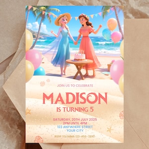 Frozen Birthday Invitation: Editable Kids Pool Party Invite (Canva Template, Digital Download)
