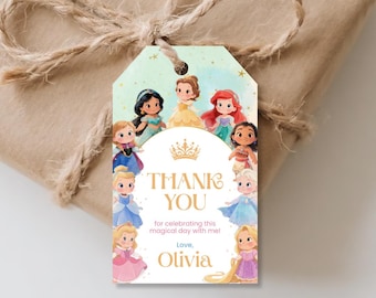 Princess Thank You Tags: Editable Princess Party Favor Tag (Canva Template, Instant Download)