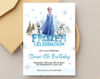 Frozen Birthday Invitation: Editable Snowflakes Party Invite (Canva Template - Digital Download)