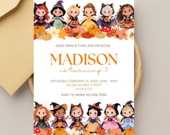 Invitación de cumpleaños de princesa: Invitación a fiesta de té de princesa (plantilla editable de Canva, descarga digital)