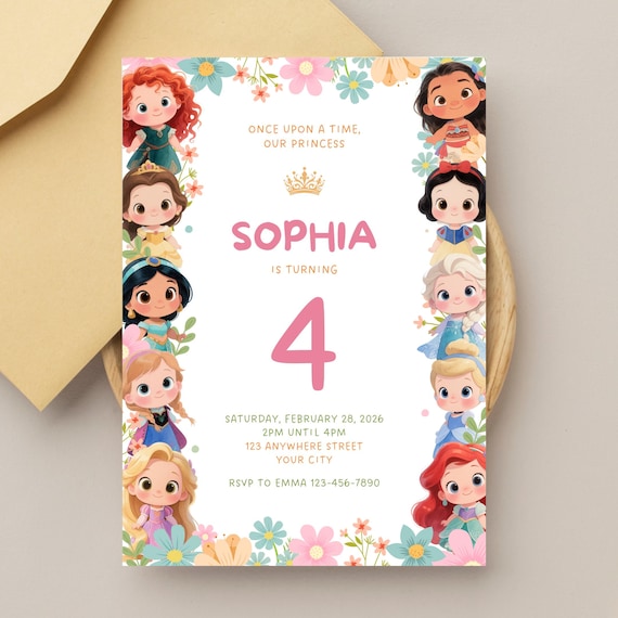 Princess Birthday Invitation Template, Editable Canva Invite for Girls Party (Instant Download)