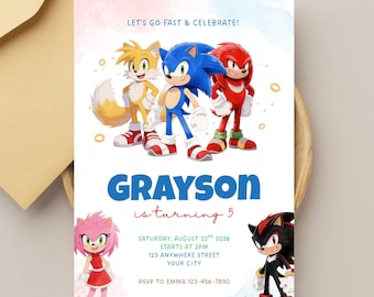 Invitación de cumpleaños de Sonic: Invitación a la fiesta de Sonic el Erizo (Plantilla de Canva, descarga instantánea)