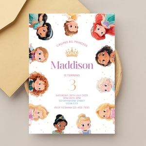 Princess Birthday Invitation: Editable Kids Party Invite (Canva Template, Digital Download)