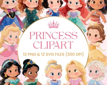 Clipart de Princesas: Decoraciones de Cumpleaños de Princesas (Descarga Instantánea)