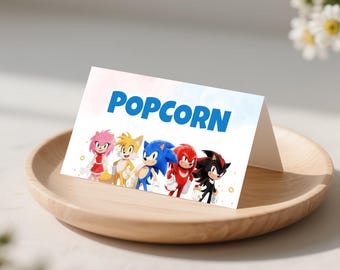 Etiquetas de comida de Sonic: Tarjetas de lugar de Sonic para la decoración de cumpleaños infantiles (Plantilla de Canva, descarga instantánea)