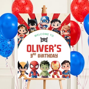 Superhero Welcome Sign, Editable Super Hero Birthday Sign, Avengers Party Decor, Welcome to Superhero Party, Canva Template Instant Download