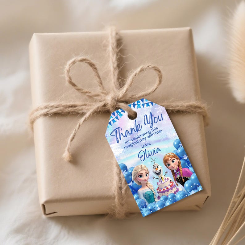 These Frozen party favor tags are great for labeling treats, gifts, or goodie bags at your child’s Frozen birthday party. Featuring beloved characters and winter-themed designs, they add the perfect finishing detail.