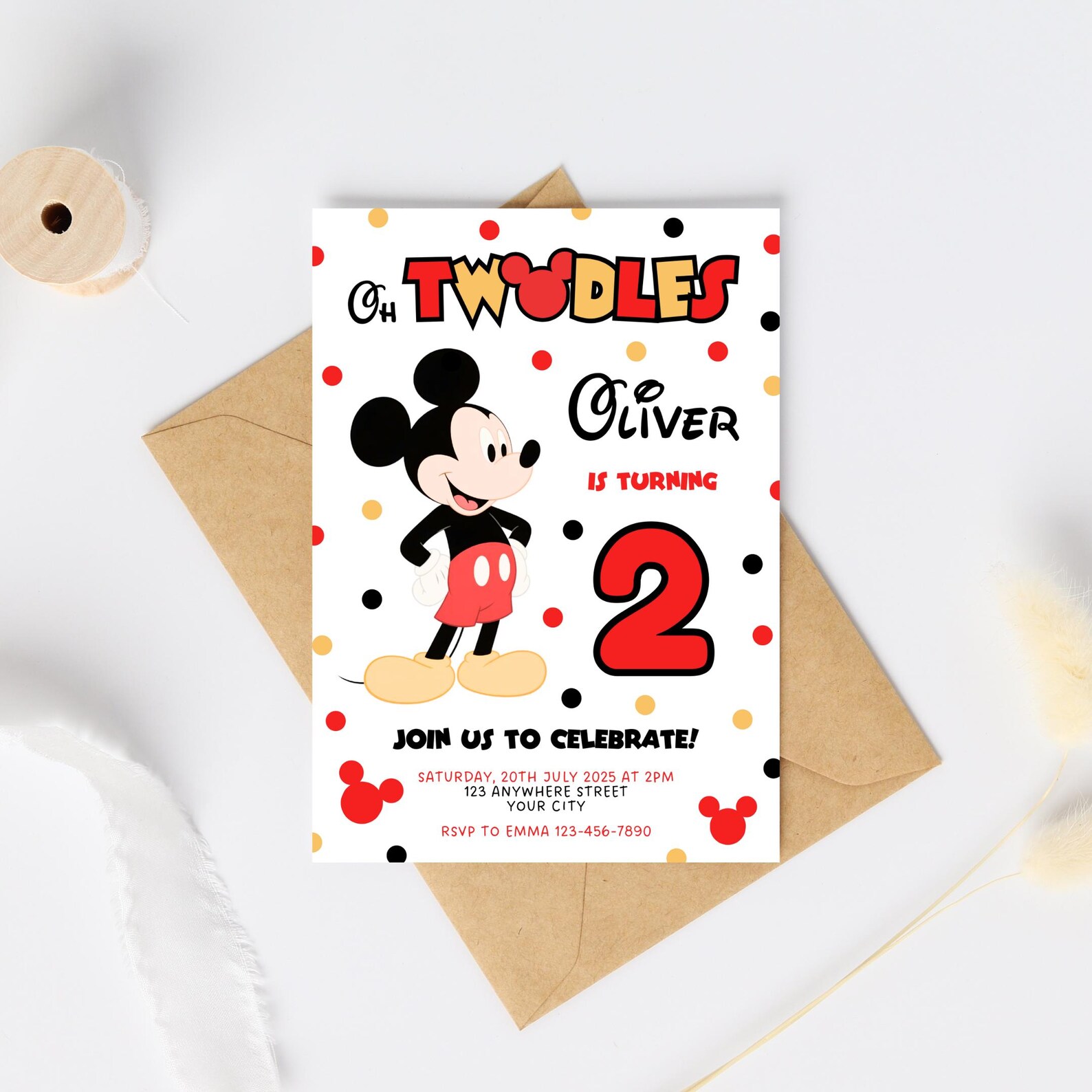 Mickey Mouse 2nd Birthday Invitation: Oh Twodles Party Invite (canva ...