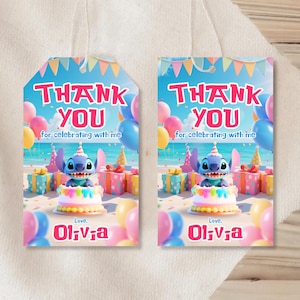 Stitch Party Favor Tags, Printable Lilo and Stitch Thank You Tags, Editable Stitch Birthday Party Decor, Canva Template Instant Download