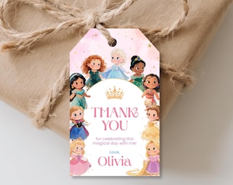 Princess Thank You Tags: Pink Party Favor Tag, Editable Canva Template (Instant Download)