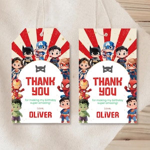 Superhero Thank You Tag, Editable Superhero Party Favor Tags, Superhero Gift Tags for Kids Party Decor, Canva Template Instant Download