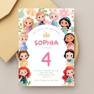 Princess Birthday Invitation, Editable Girls Princess Party Invite Canva, Floral Spring Theme, Instant Download