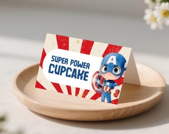 Superheroes Party Food Labels: Tent Cards Birthday Party Decor (Canva Template, Instant Download)