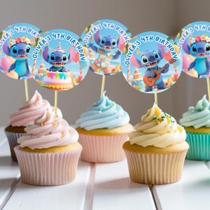 Stitch Cupcake Toppers: Lilo & Stitch Party Decor (Canva Template, Digital Download)