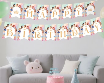 Princess Birthday Banner: Editable Princess Party Decoration (Canva Template, Instant Download)