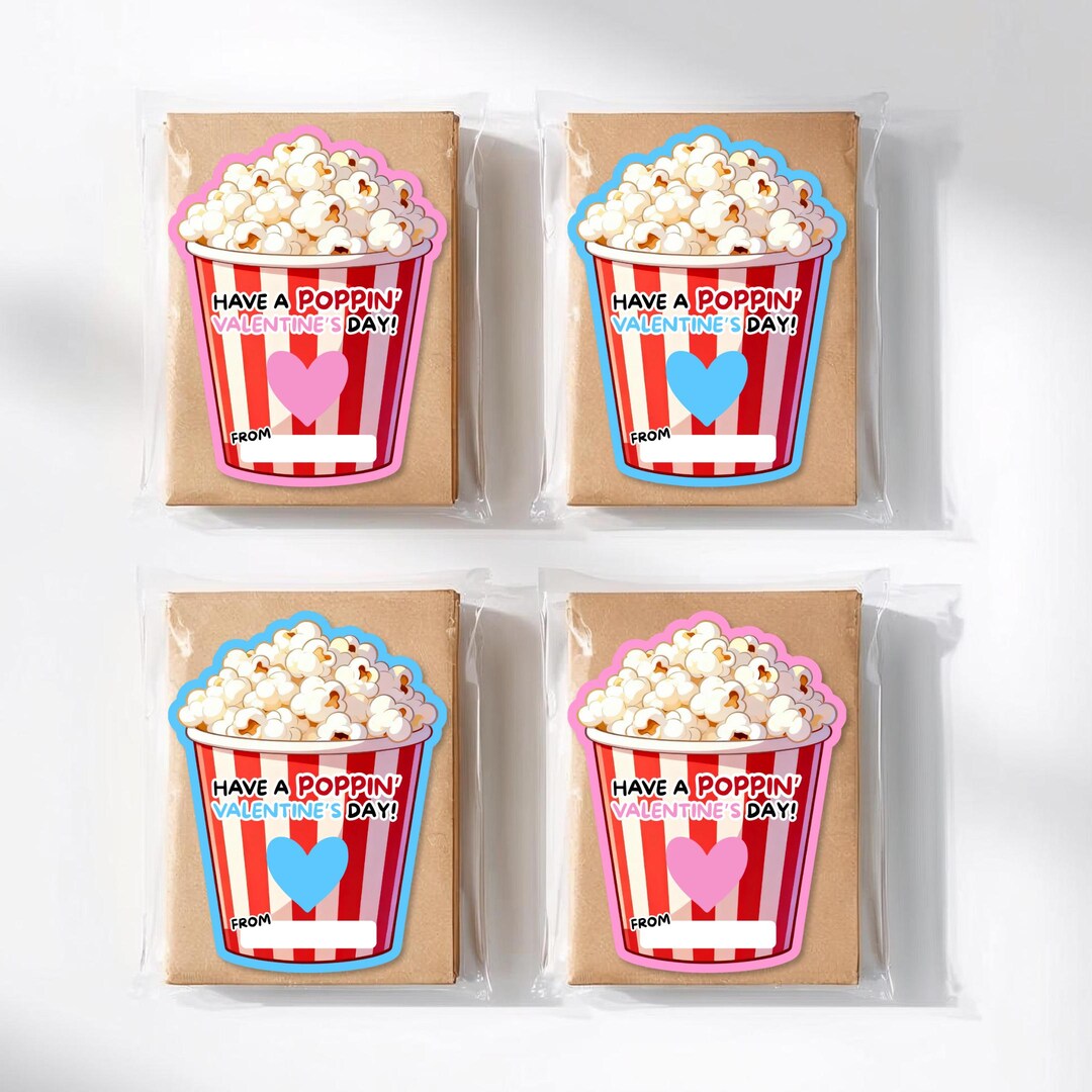 Popcorn Sticker Samples Valentine Popcorn Stickers for Kids, Printable Classroom Valentines ...