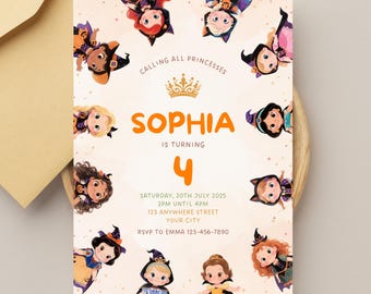 Invitación digital de cumpleaños de princesa, invitación editable para fiesta de té de princesa (plantilla de Canva)
