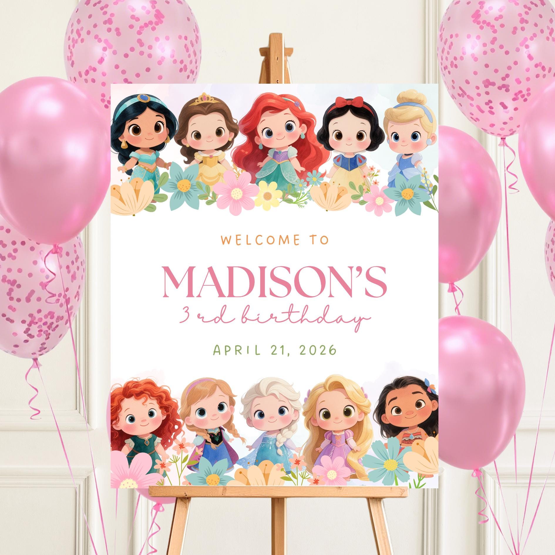 Welcome Princesses Princess Welcome Sign: Editable Princess Birthday Decoration (canva ...