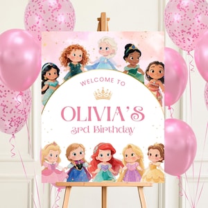 Princess Welcome Sign: Editable Birthday Party Decoration (Canva Template, Instant Download, 16x20 inch)