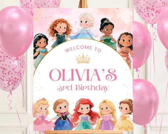 Princess Welcome Sign: Editable Birthday Party Decoration (Canva Template, Instant Download, 16x20 inch)