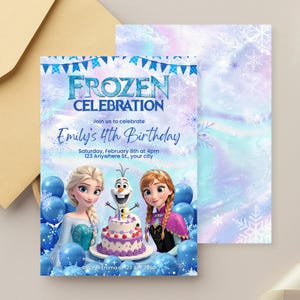 Modello di invito di compleanno Frozen stampabile, modello di invito di compleanno di Elsa modificabile Canva, invito alla festa della principessa del ghiaccio download immediato