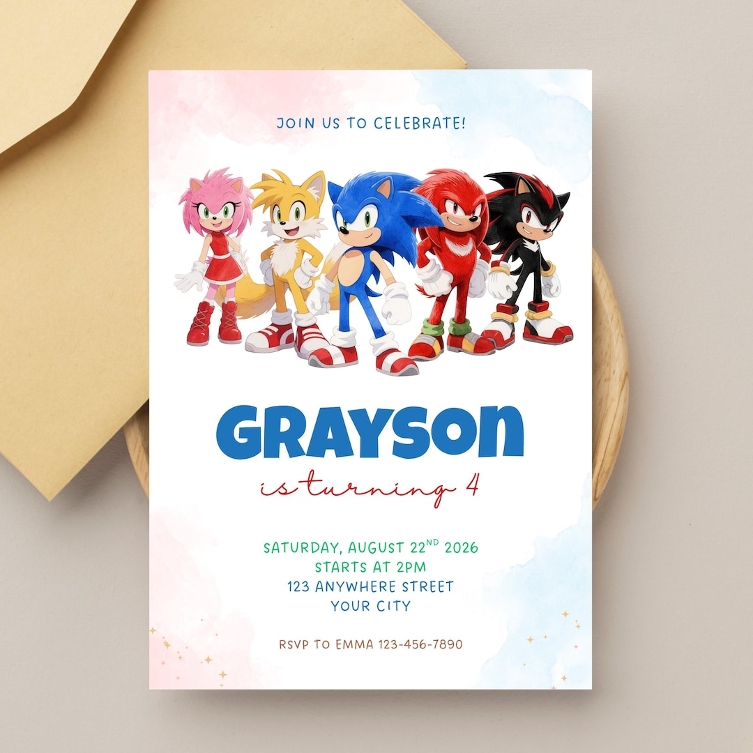 Sonic Birthday Invitation Editable Canva Template, Sonic the Hedgehog ...