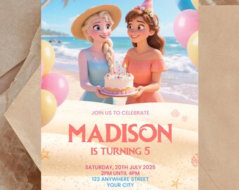 Frozen Summer Birthday Invitation: Editable Kids Party Invite (Canva Template, Digital Download)