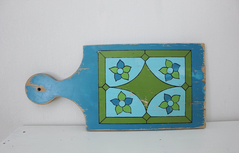 Vintage Blue and Green Painted Cutting Board